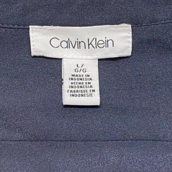 Calvin Klein Women's Large V-Neck Button Up Blouse Charcoal Grey Roll Tab Sleeve - Picture 12 of 13